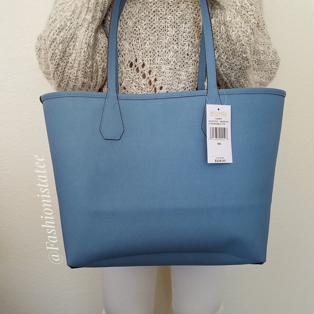 NWT MICHAEL KORS CANDY REVERSIBLE TOTE SKY BROWN - Picture 5 of 8